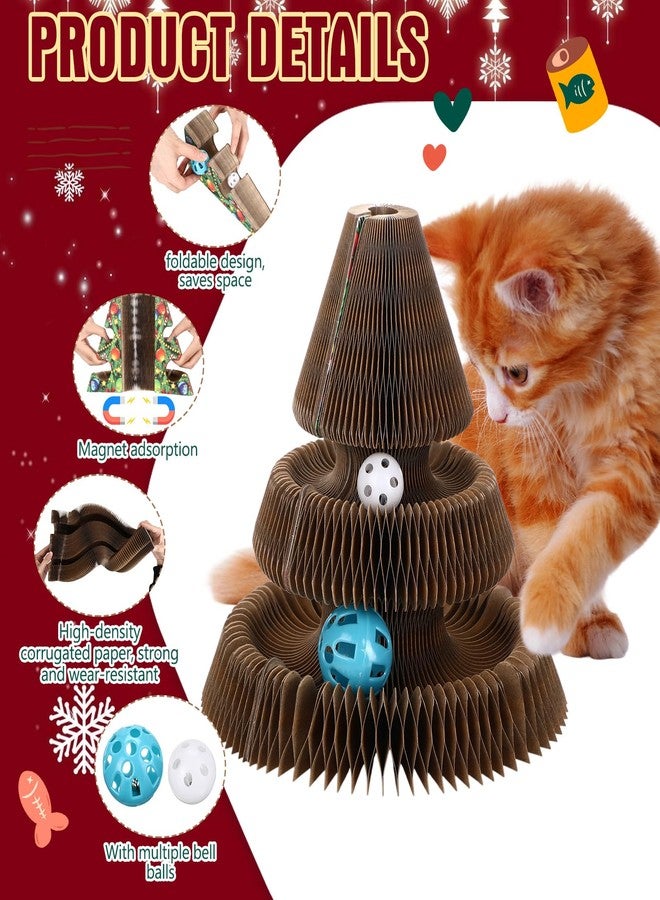 Soulchen Christmas Tree Magic Organ Cat Scratching Board, Combinable Cat Toy, Interactive Cardboard Kitty Scratcher with Bell Ball, Durable Foldable Accordion Scratch Pad, Exercise for Indoor - Image 3